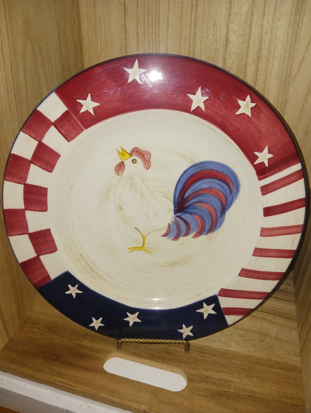 Decorative Rooster Dinner Plate - Red, Blue, White